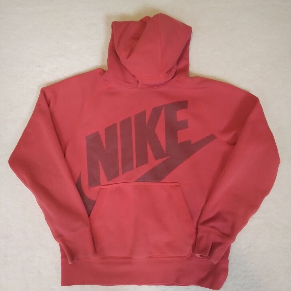 Nike Hoodie Mens Medium Red AW77 Sweatshirt Big Logo